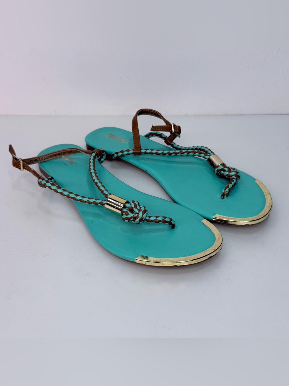Mossimo Supply Co. Braided Toe-Post Sandals in Turquoise with Gold Trim